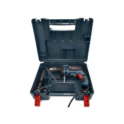 Rotomartillo percutor Bosch GSB 16 RE azul 1/2 pulgada con empuñadura auxiliar y maletín de transporte.