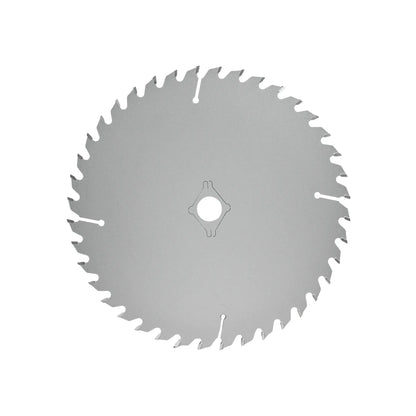 Hoja de sierra circular de acero con dientes afilados y ranuras de expansión para cortes precisos en madera