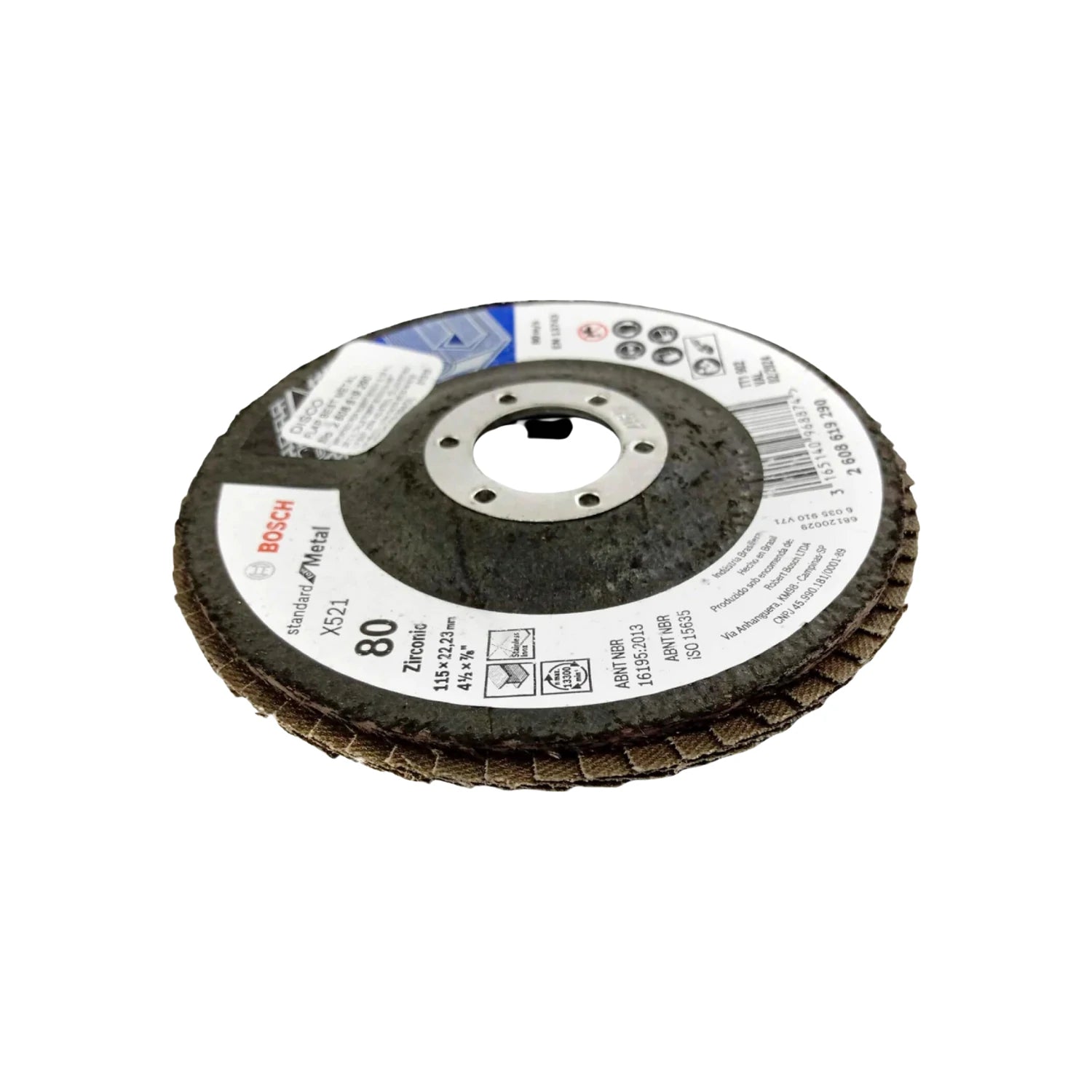 Disco laminado Bosch Zirconic para metal, grano 80, 115mm (4½"), ideal para desbaste y acabado en acero.