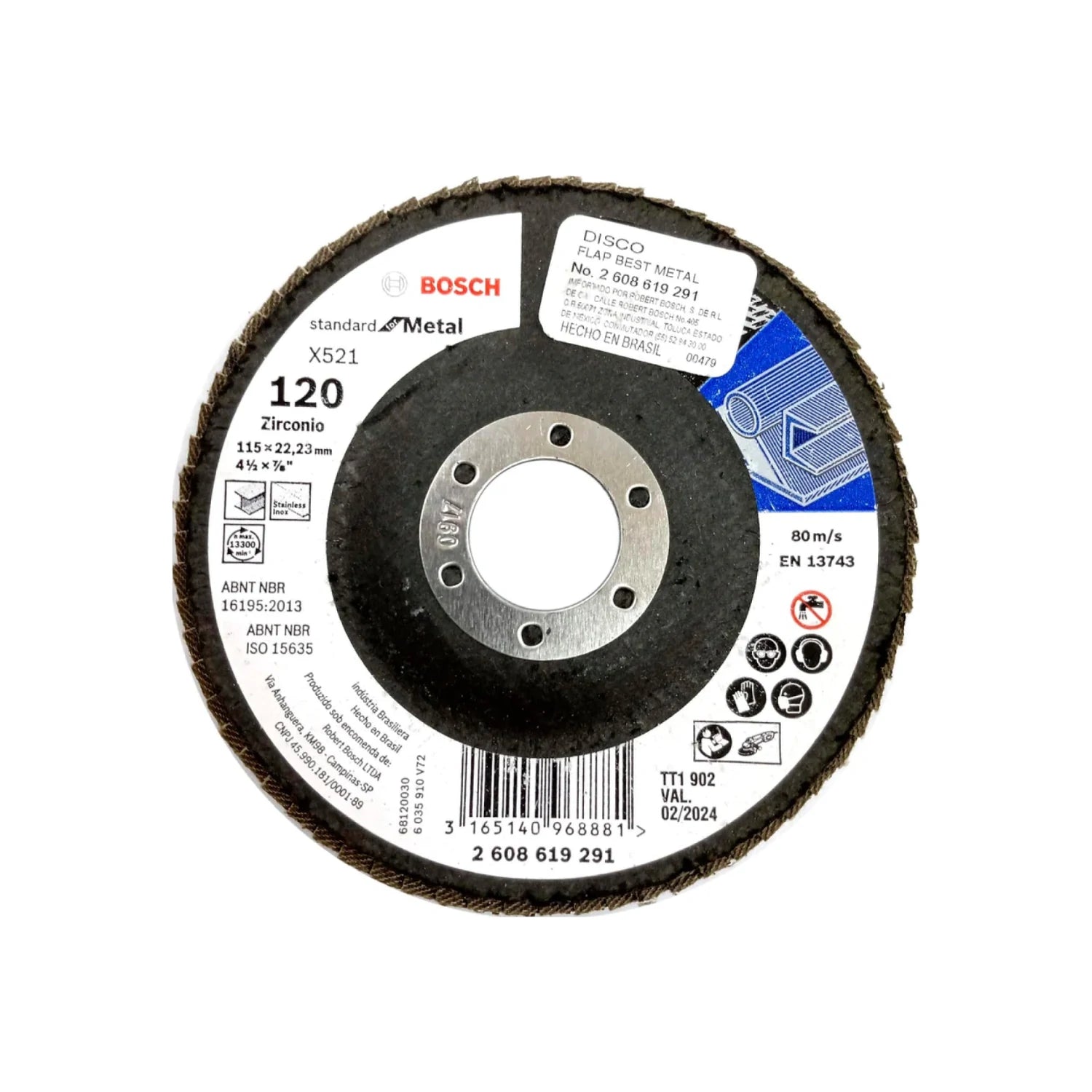 Disco laminado Bosch 4 1/2" grano 120 de zirconio para metal y acero inoxidable, PN 2608619291