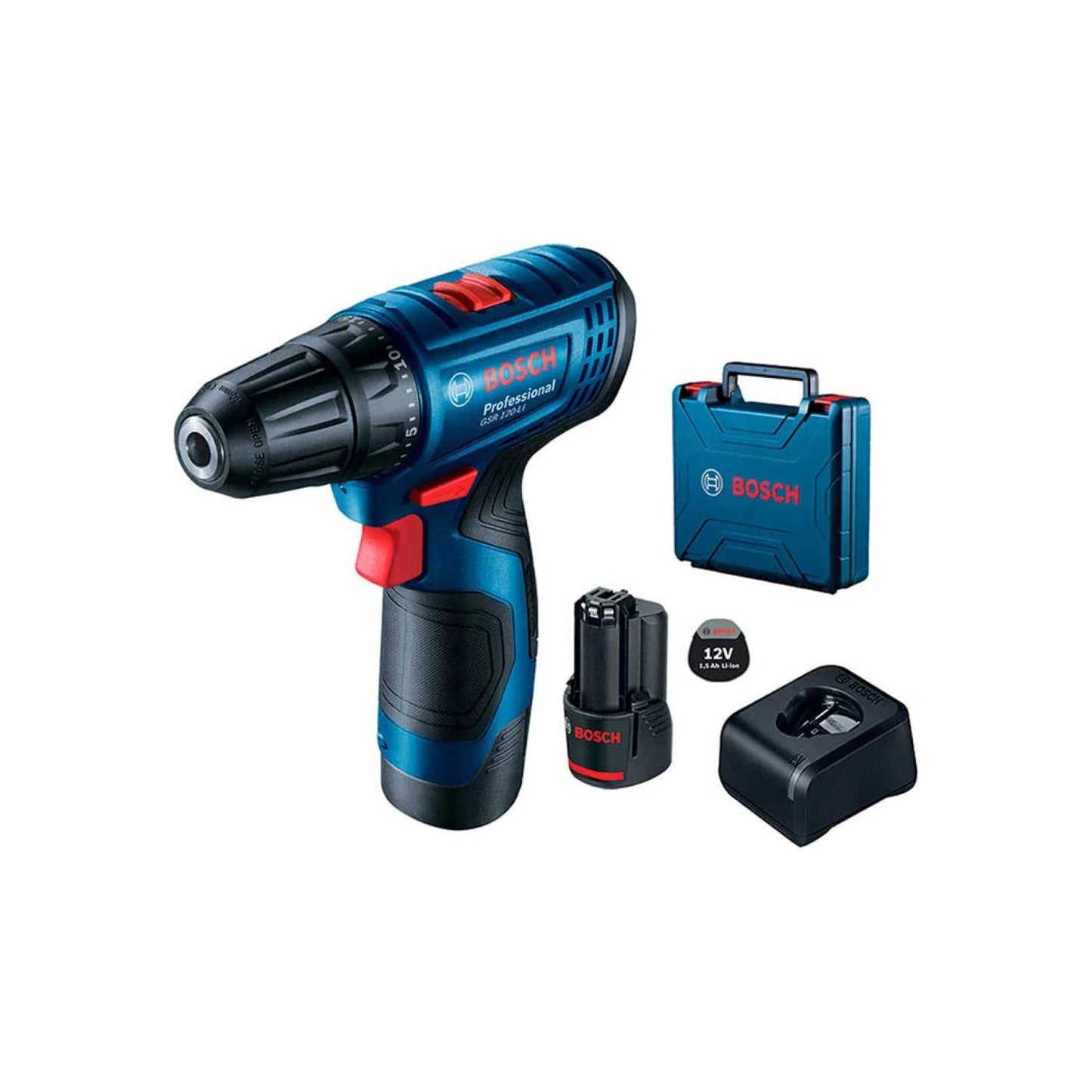 Atornillador inalámbrico Bosch 12V GSR 120-LI azul con batería, cargador y maletín de transporte