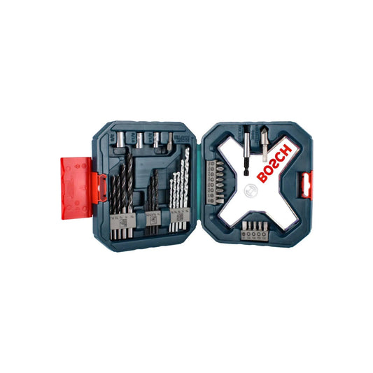 Juego de puntas y brocas Bosch 34 piezas en estuche organizador azul y rojo para perforar y atornillar.