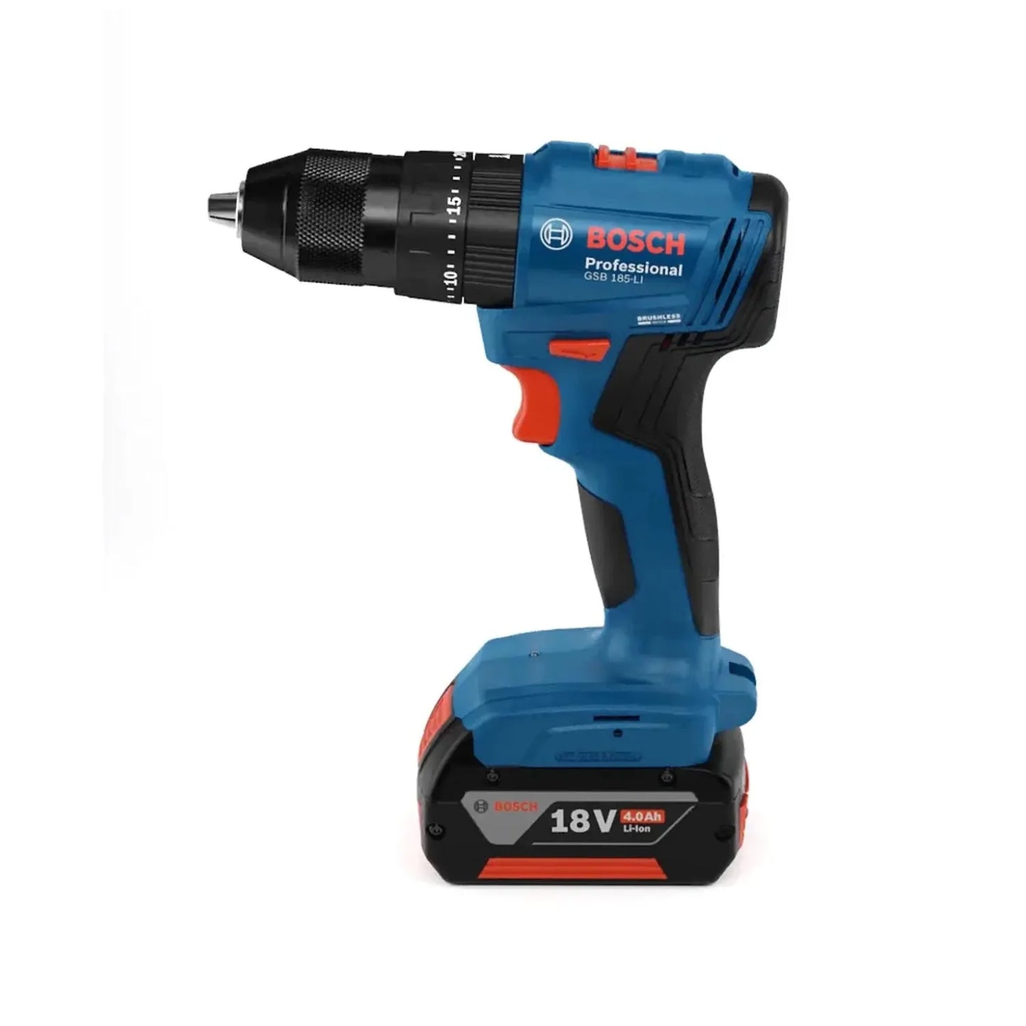 Taladro percutor inalámbrico Bosch GSB 185-LI a batería 18V 4.0Ah con motor brushless color azul