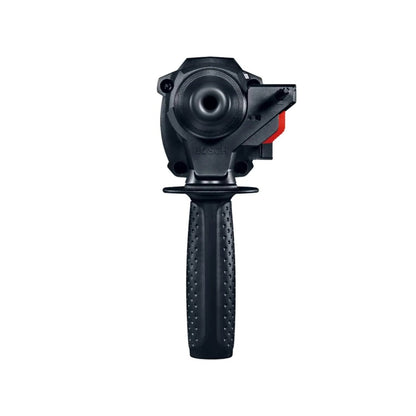 Martillo perforador Bosch SDS negro con detalles rojos, cabezal de perforación y anclaje de mango