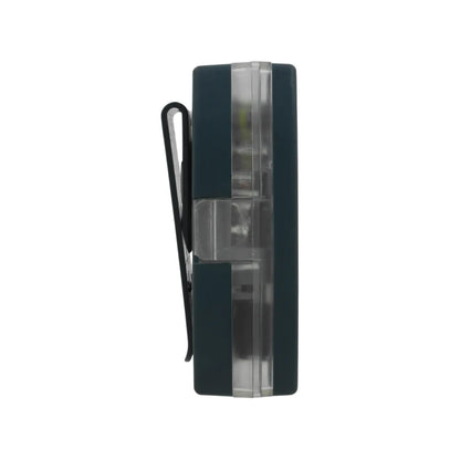 Linterna LED de seguridad con clip metálico y cuerpo azul oscuro para señalización en trabajos y obras