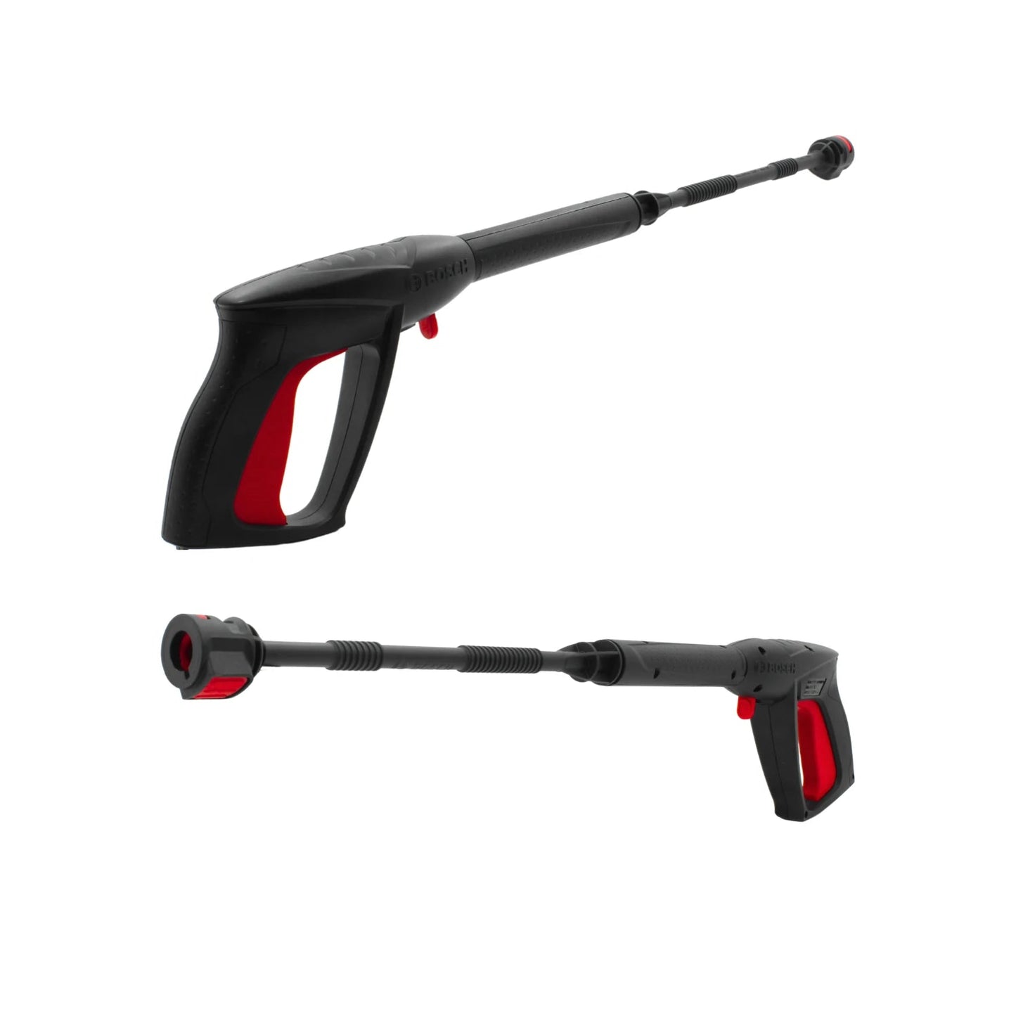Pistola de hidrolavadora Bosch negra/roja, lanza extensible para limpieza a presión, gatillo ergonómico.