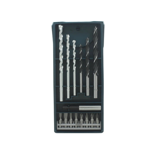 Juego de brocas y puntas Bosch de 15 piezas para metal, madera y atornillado, en estuche organizador.