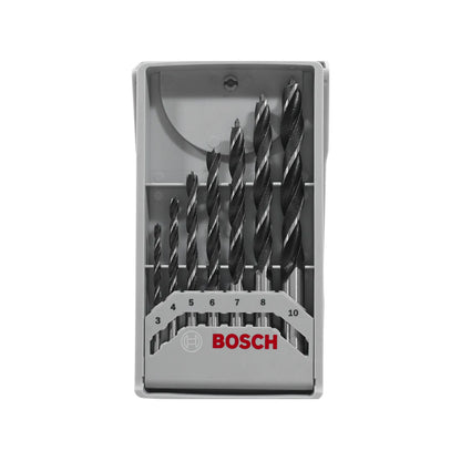 Juego de brocas Bosch para madera con punta centradora de 3 a 10 mm en estuche organizador para carpintería.