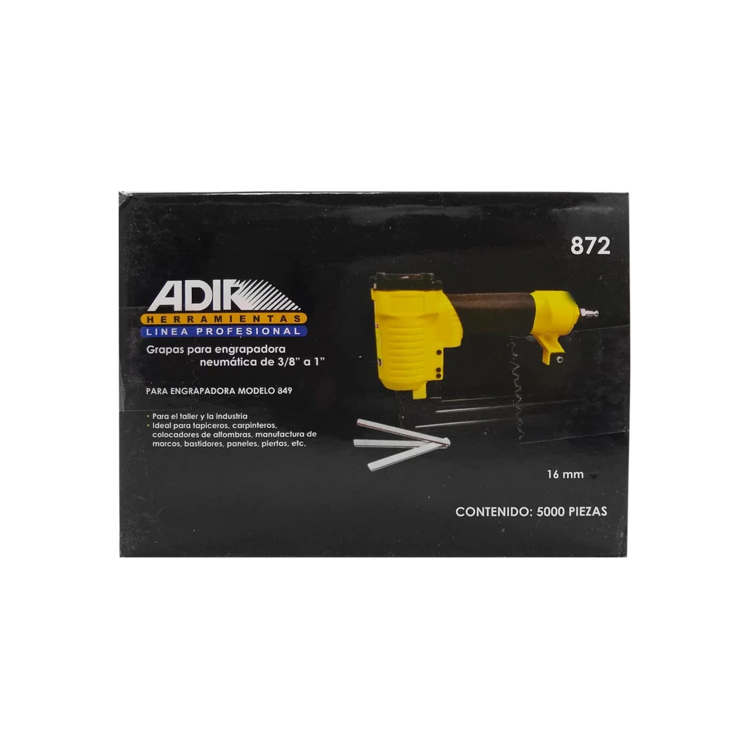 Grapas Adir 872 para engrapadora neumática 16mm, paquete de 5000 piezas para taller y carpintería.