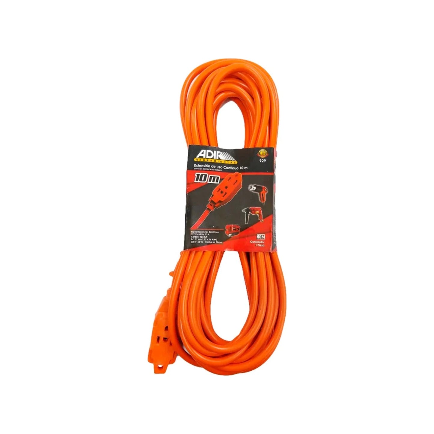 Extensión eléctrica Adir 929 de uso rudo naranja 10 metros para herramientas de ferretería