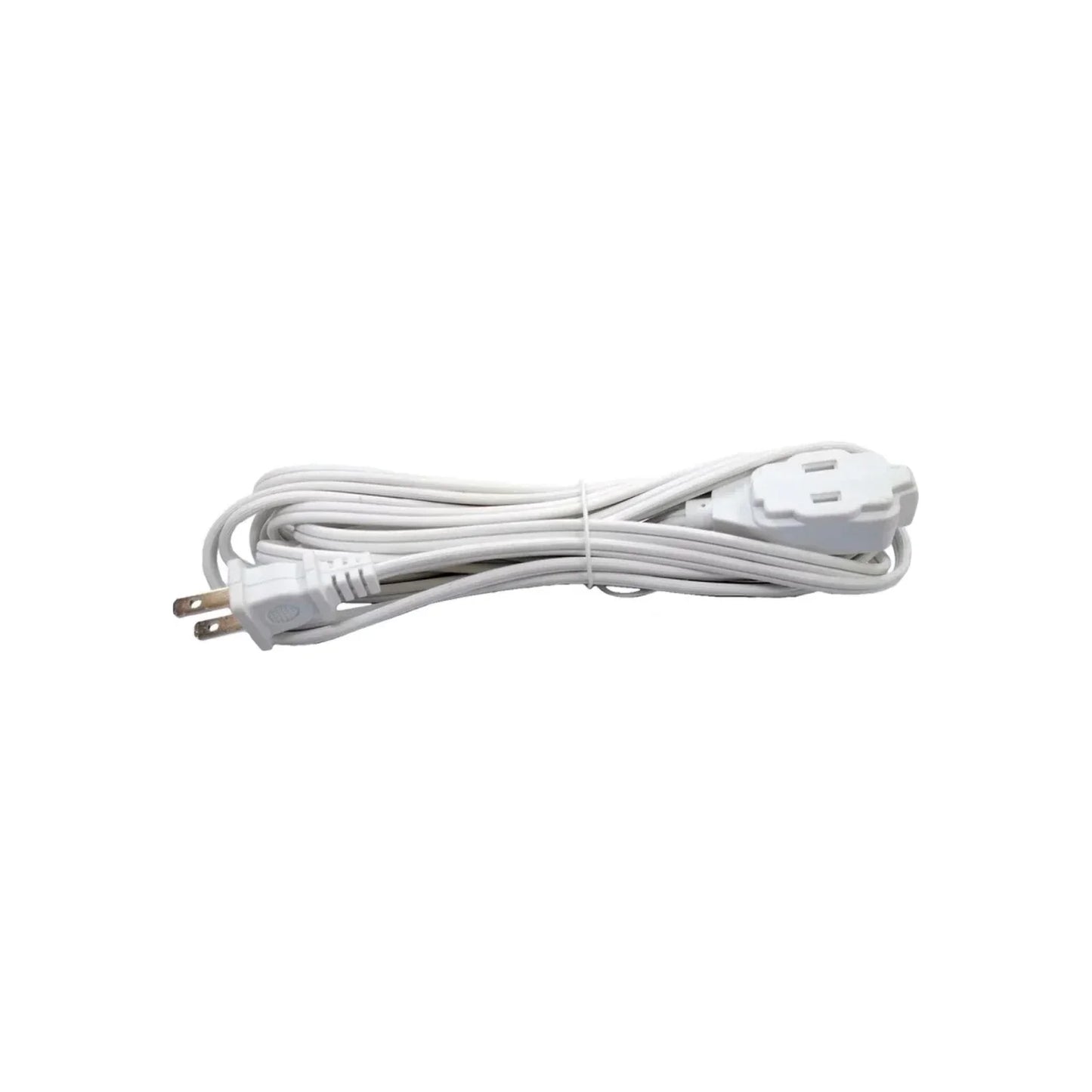Cable de extensión eléctrico blanco con 2 tomas y clavija de 2 polos, enrollado.