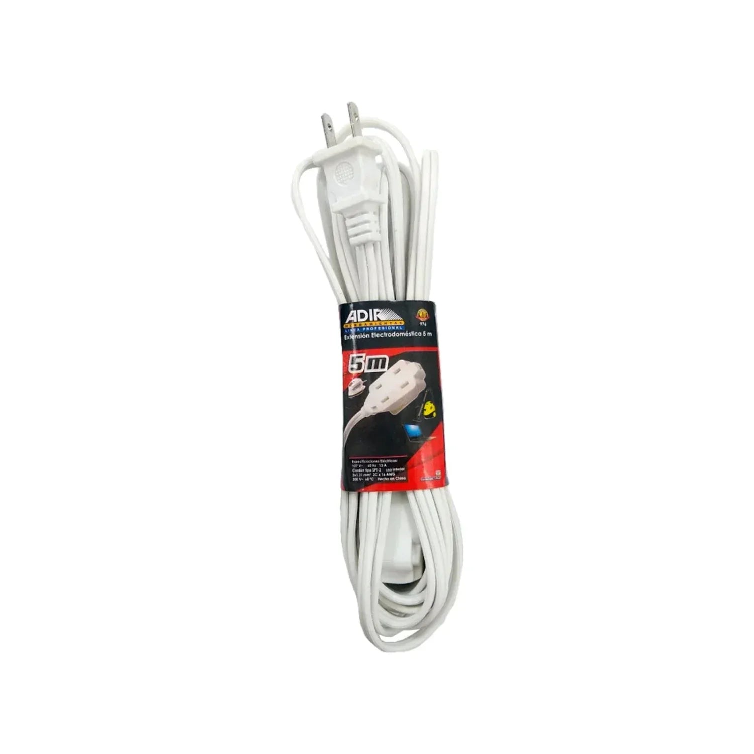 Extensión eléctrica ADIF blanca 5 metros, cable alargador para uso doméstico