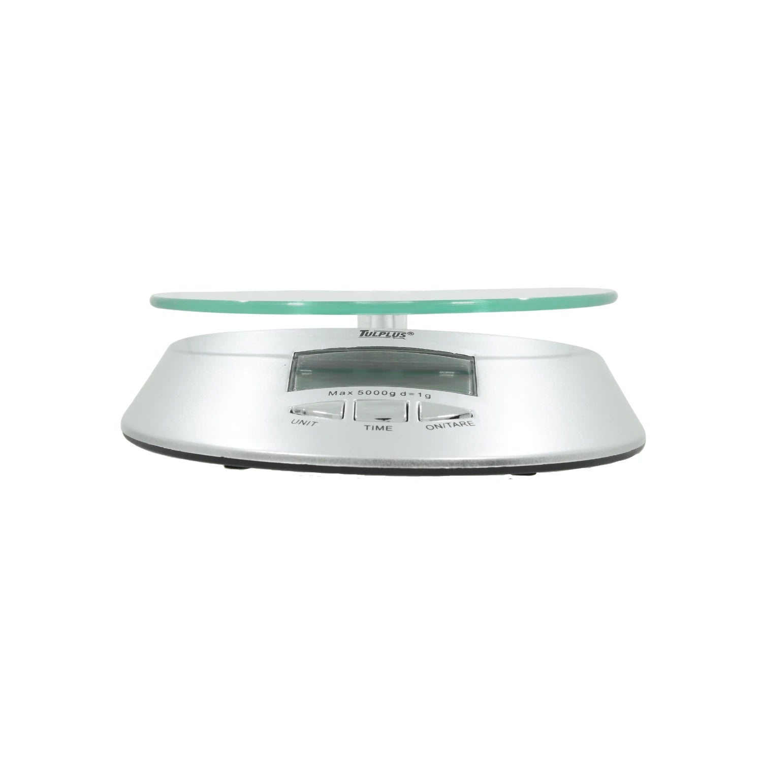 Báscula digital de cocina Tulplus 5kg con charola de vidrio plateada para alimentos y repostería