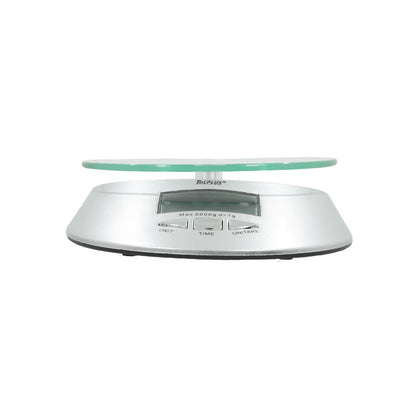 Báscula digital de cocina Tulplus 5kg con charola de vidrio plateada para alimentos y repostería