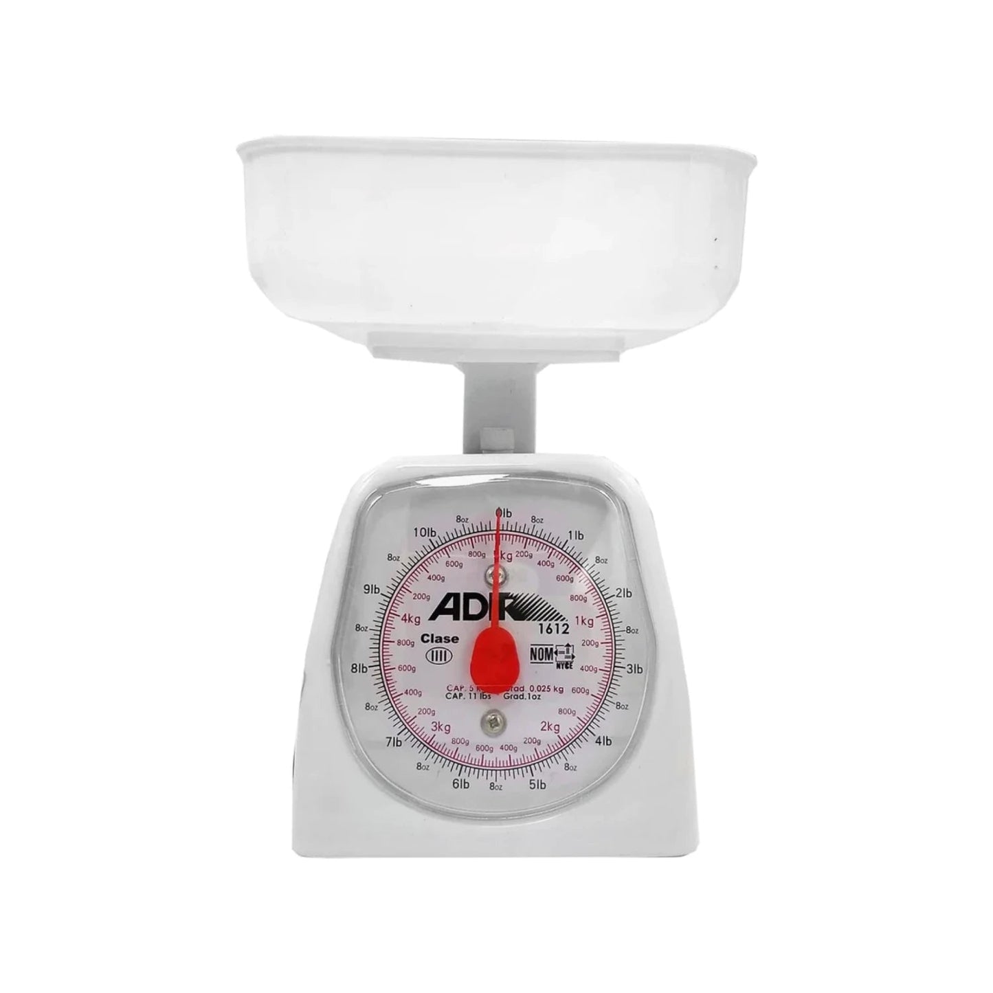 Báscula de cocina mecánica Adir 1612 blanca 5kg con charola plástica desmontable para pesar ingredientes.