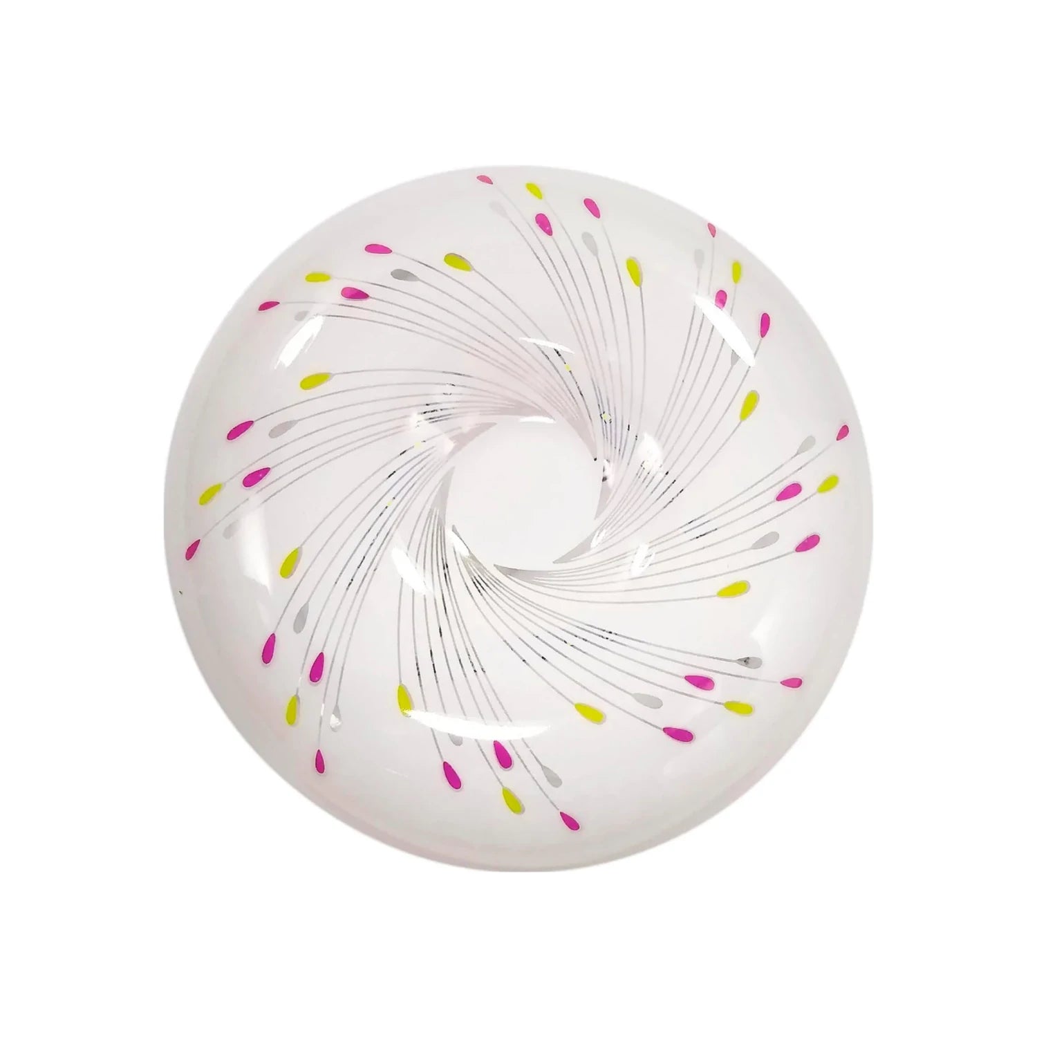 Plafón LED blanco redondo 18W de sobreponer para techo, diseño moderno con patrón decorativo multicolor vibrante.