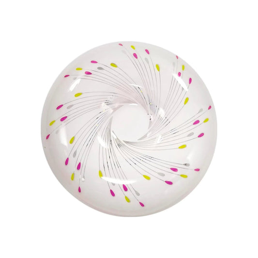 Plafón LED blanco redondo 18W de sobreponer para techo, diseño moderno con patrón decorativo multicolor vibrante.