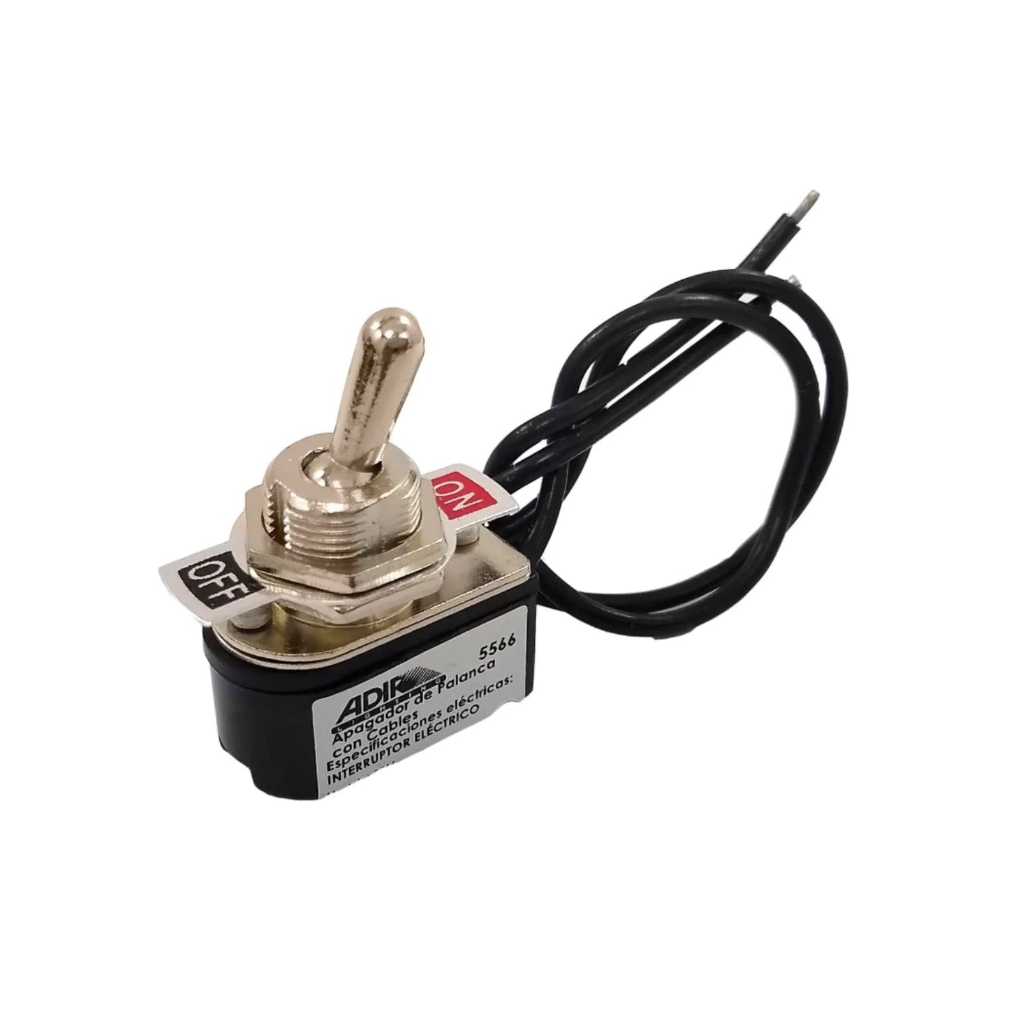 Interruptor cola de rata Adir 5566 con cables, palanca ON/OFF negro y plateado para uso eléctrico