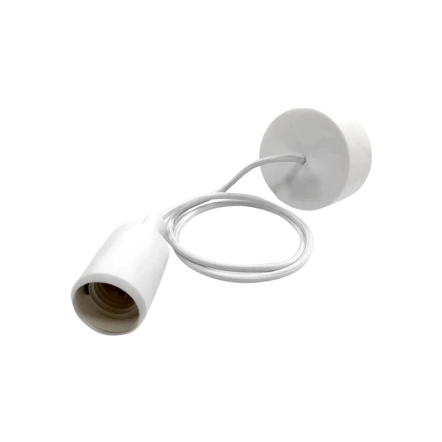 Candil colgante blanco tipo socket E27 con cable textil para bombillas decorativas
