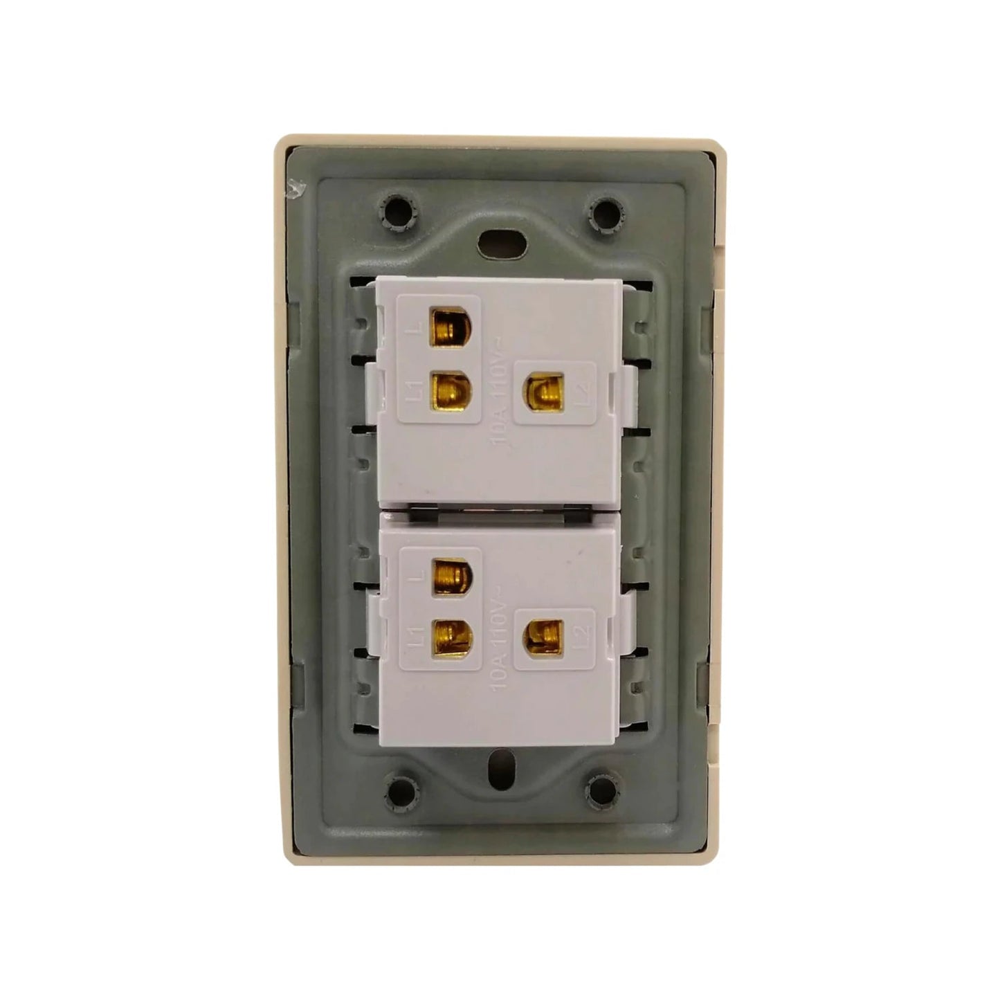 Placa tomacorriente doble modular 10A 110V color beige para instalaciones eléctricas
