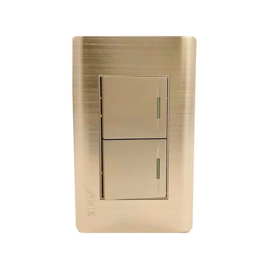 Placa Adir con 2 apagadores dobles, interruptor de luz eléctrico dorado cepillado con indicadores para pared
