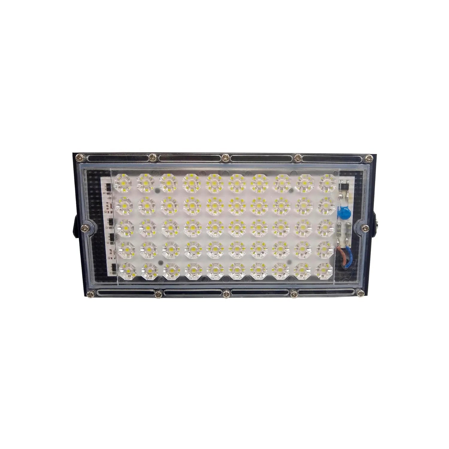 Reflector LED 50W rectangular de luz blanca brillante para exteriores, carcasa negra resistente, iluminación.