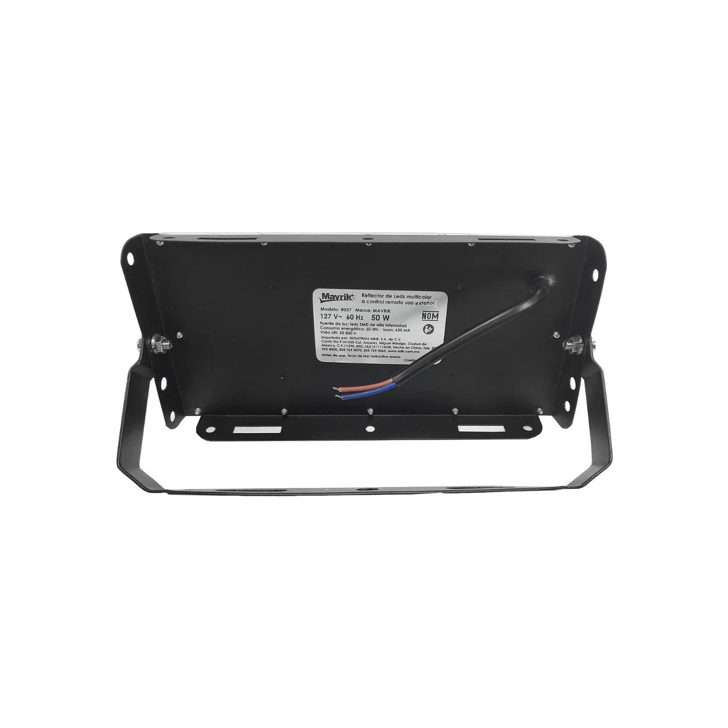 Reflector LED Mavrik 8037 multicolor 50W para exterior, carcasa negra, ideal para iluminación de jardines y fachadas.