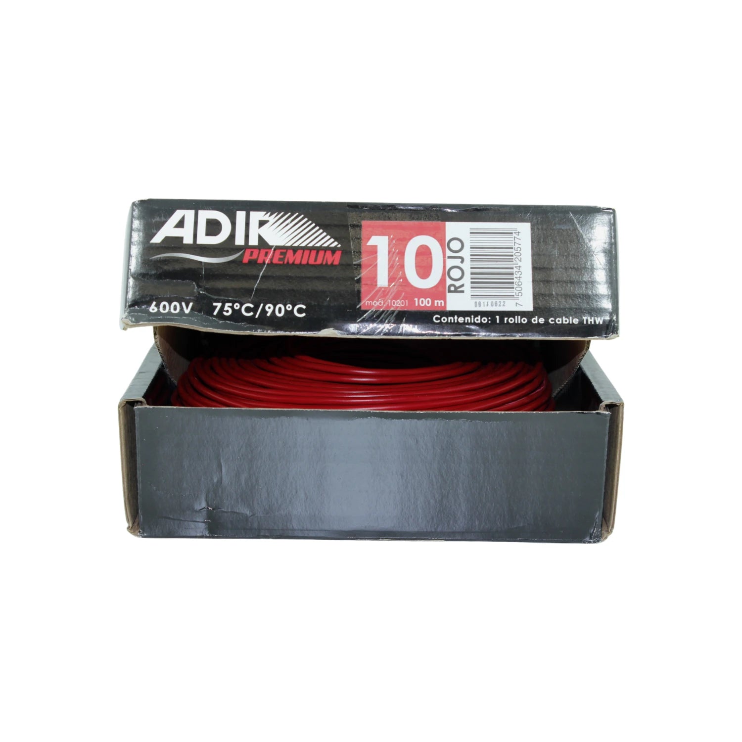 Cable eléctrico Adir Premium #10 rojo THW 600V 100m para instalaciones eléctricas residenciales y comerciales