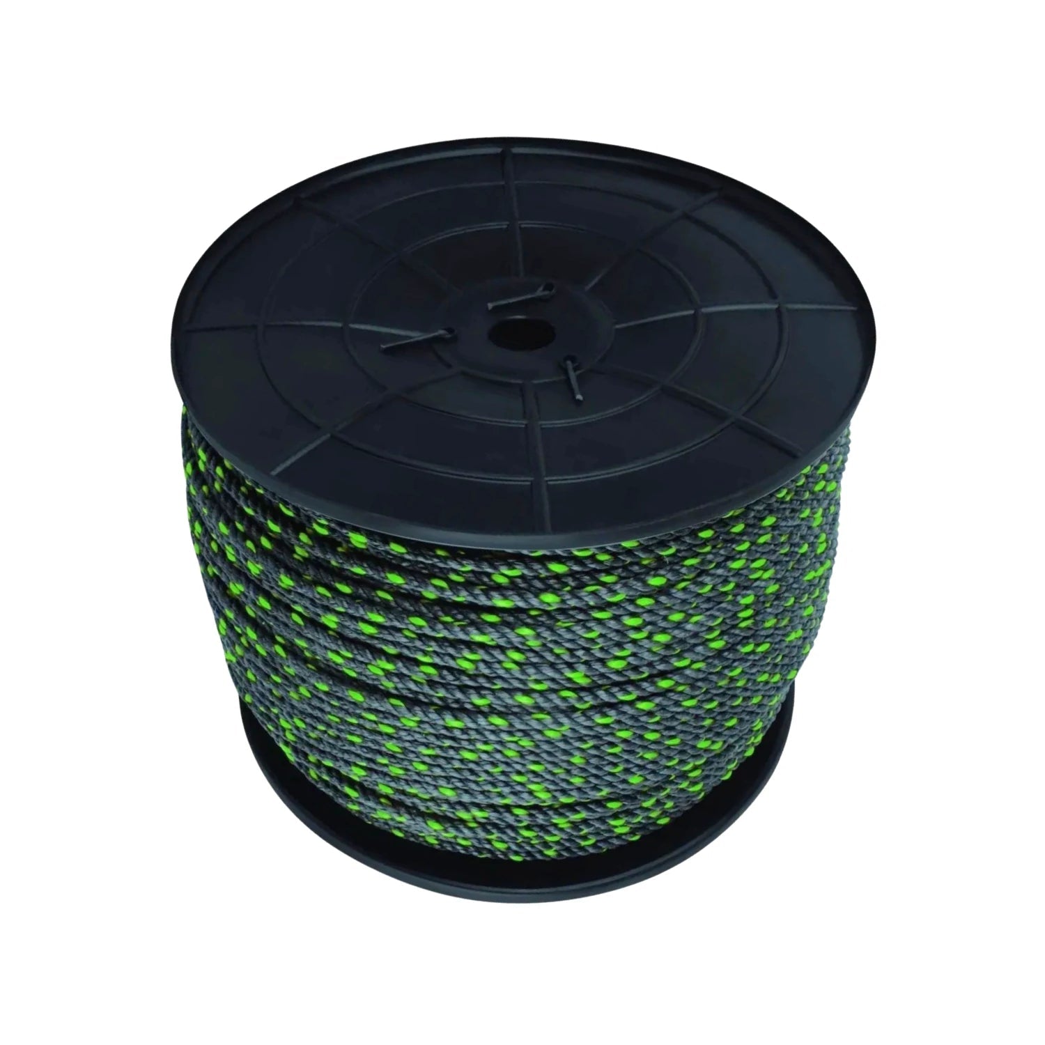 Cuerda de polipropileno gris y verde neón en carrete, 1/2 pulgada (12 mm) para usos generales