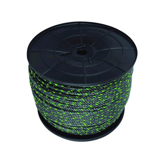 Cuerda de polipropileno gris y verde neón en carrete, 1/2 pulgada (12 mm) para usos generales
