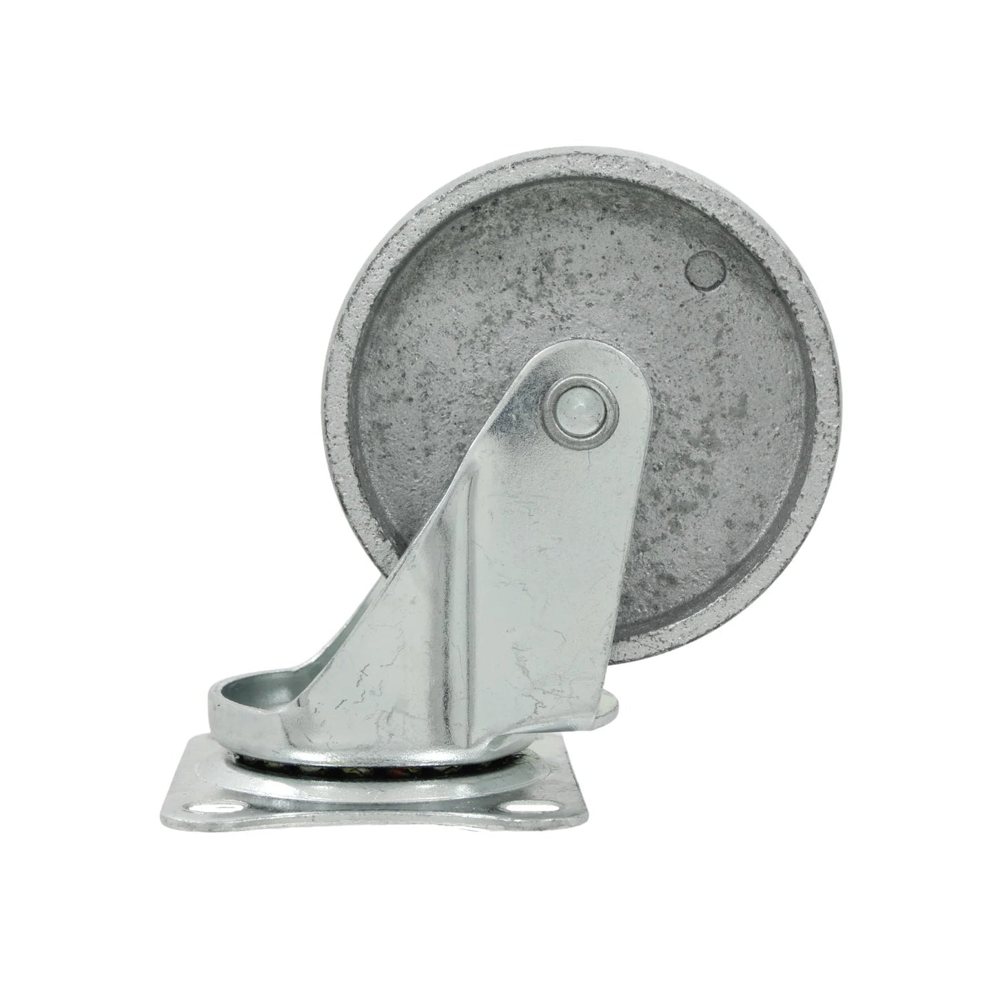 Rodaja giratoria industrial de metal gris con rueda de hierro fundido y soporte galvanizado resistente