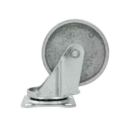 Rodaja giratoria industrial de metal gris con rueda de hierro fundido y soporte galvanizado resistente