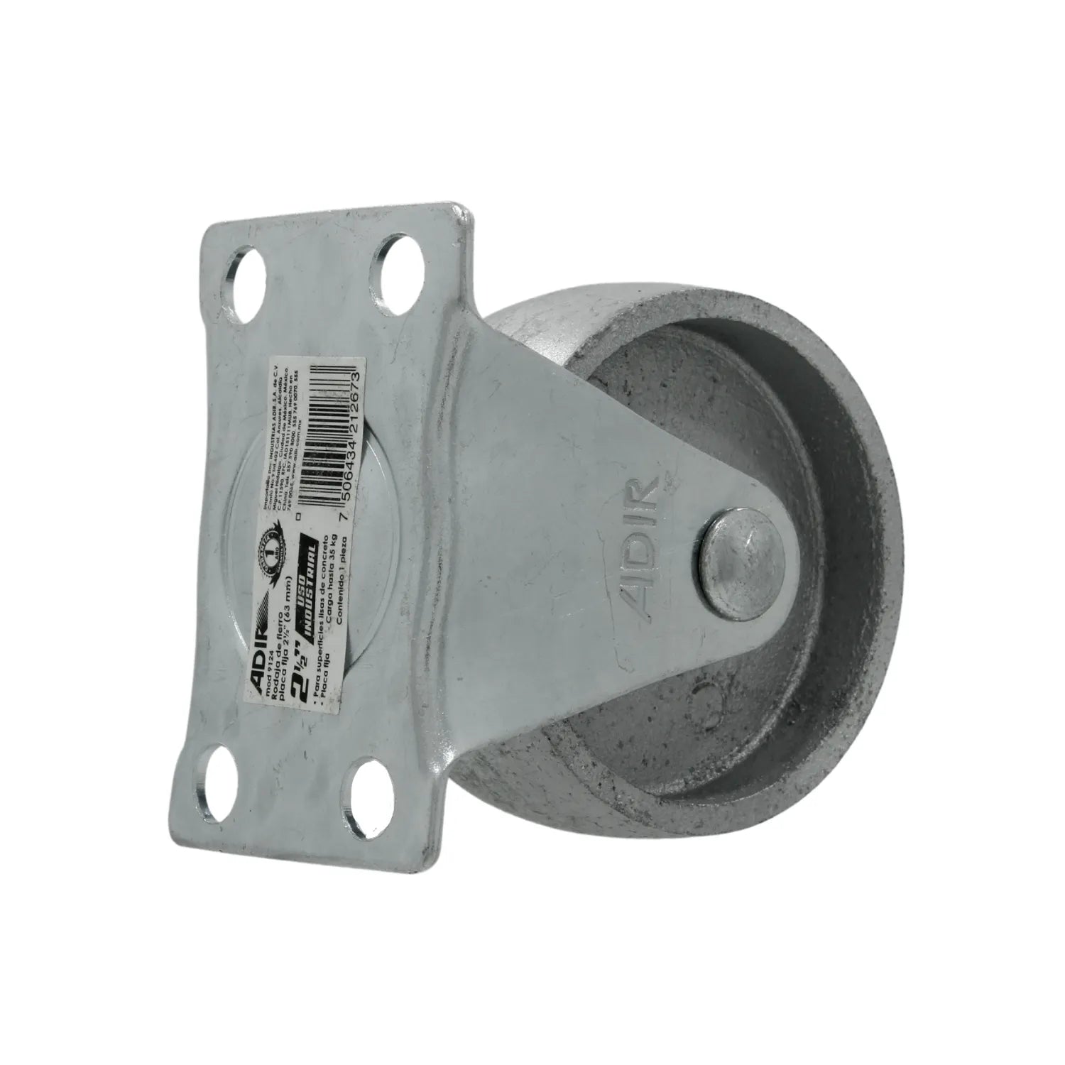 Rodaja Adir 9124 placa fija de acero 2.5" (63mm) para uso industrial, capacidad 35kg, acabado galvanizado