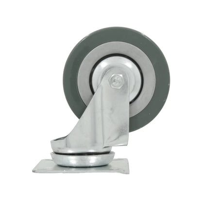 Rodaja giratoria con rueda gris, soporte de metal y placa de montaje para muebles o equipo industrial