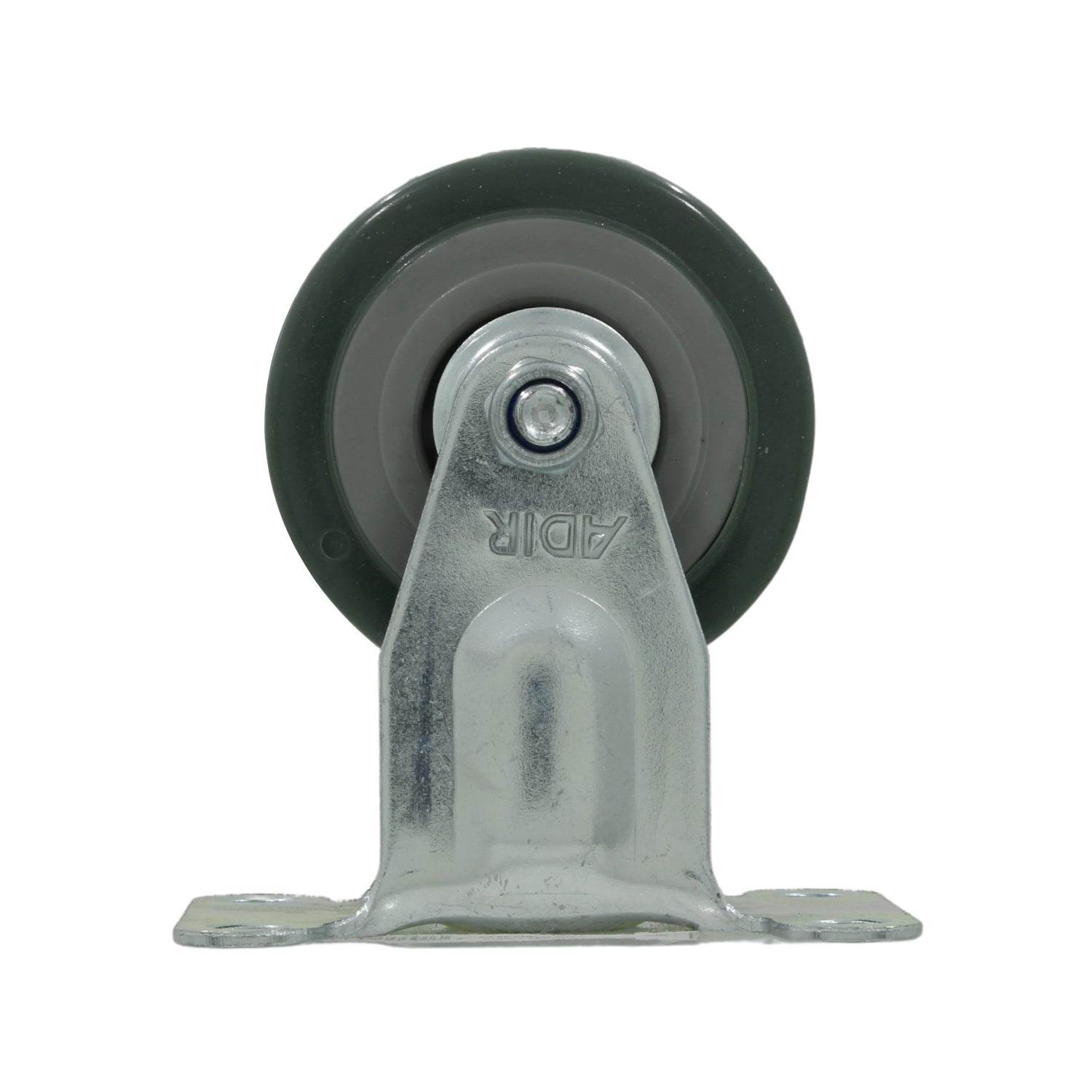 Rodaja placa fija Adir 2 pulgadas, rueda de goma gris, soporte metálico galvanizado para mobiliario industrial