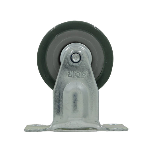 Rodaja placa fija Adir 2 pulgadas, rueda de goma gris, soporte metálico galvanizado para mobiliario industrial