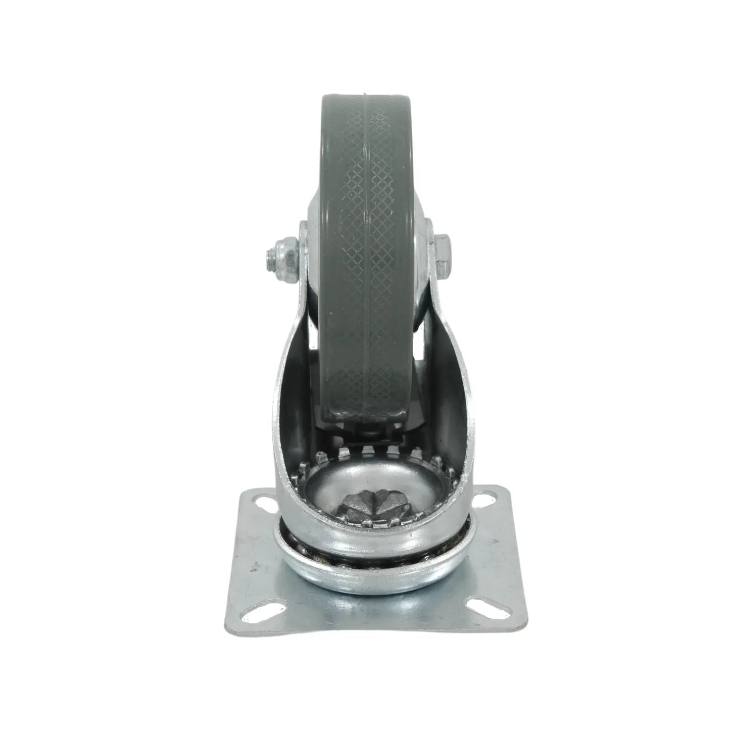 Rodaja giratoria industrial gris para uso rudo, rueda con placa de montaje metálica para equipos y muebles