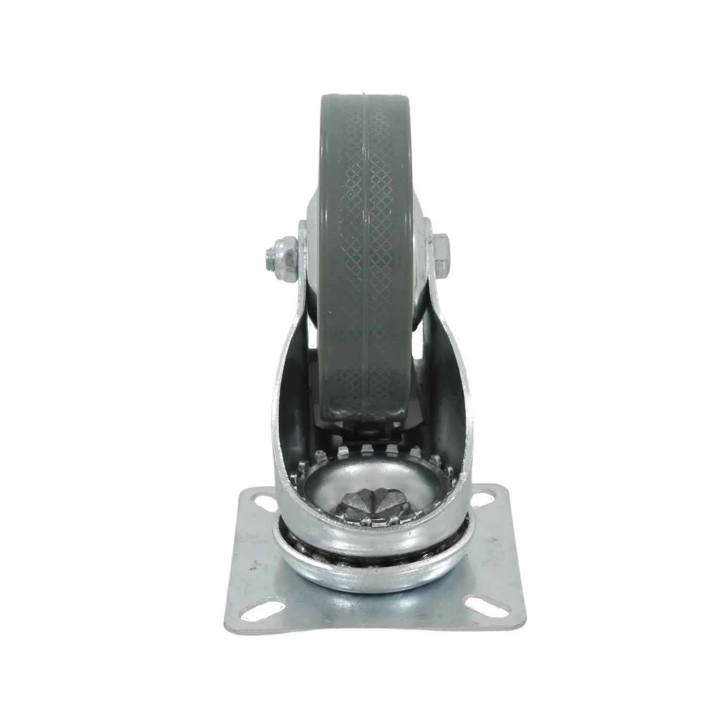 Rodaja giratoria industrial gris para uso rudo, rueda con placa de montaje metálica para equipos y muebles