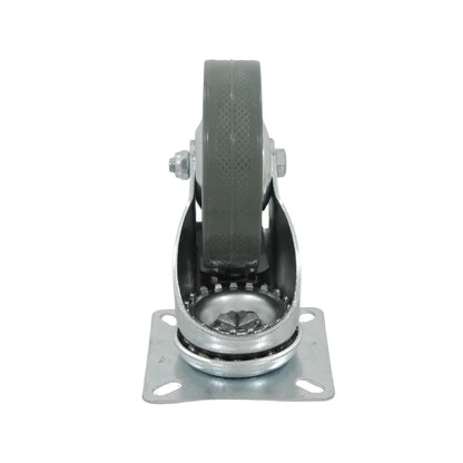 Rodaja giratoria industrial gris para uso rudo, rueda con placa de montaje metálica para equipos y muebles