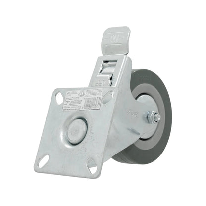 Rodaja giratoria Adir 3" (75mm) con freno, rueda gris PVC/ureno, carga 45kg para muebles y equipos.