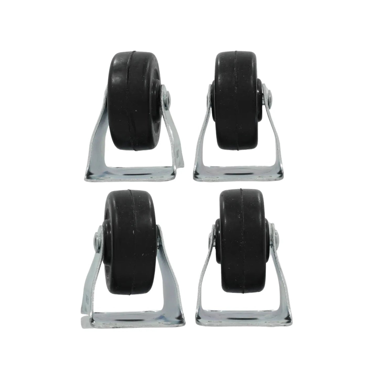Juego de 4 rodajas fijas de 2 pulgadas con rueda negra de goma y placa de metal galvanizado