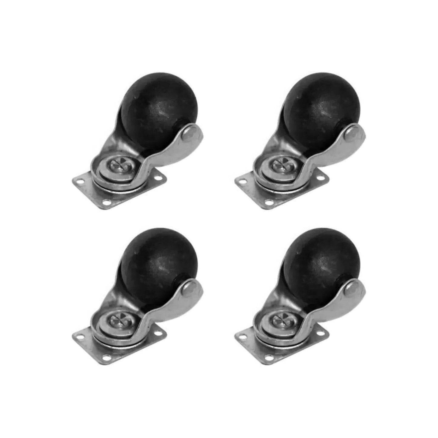 Set 4 rodajas de esfera giratorias de 2" con balín negro, base metálica cuadrada para muebles.