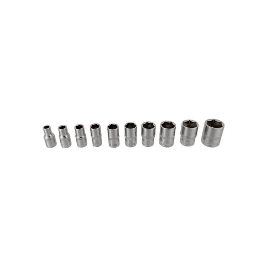 Juego de 10 dados milimétricos Adir 1/4", cromados para herramientas manuales de taller y mecánica