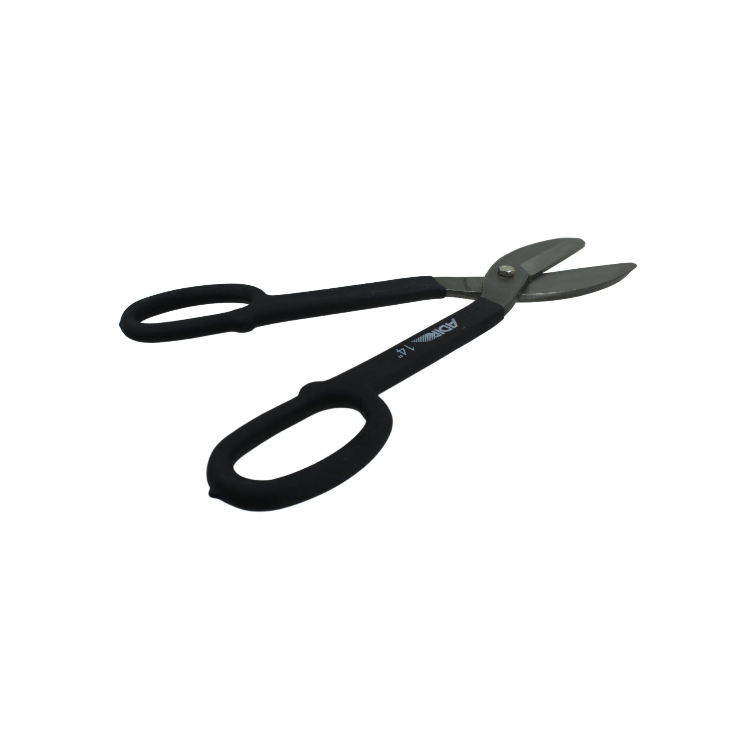 Tijera para hojalatero Adir 14 pulgadas con mangos negros, ideal para corte de lámina y metal.