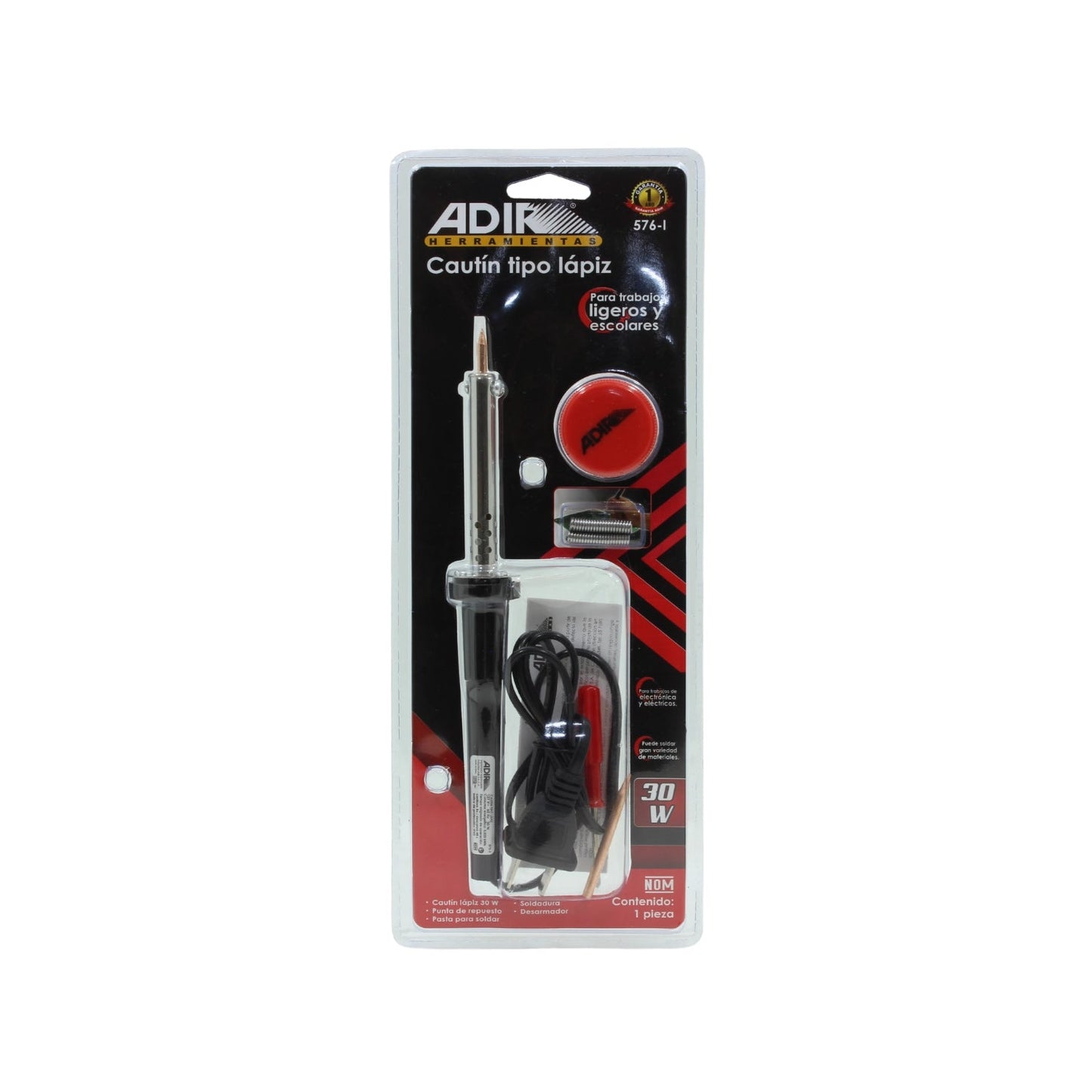 Cautín tipo lápiz Adir 576-I 30W para soldadura electrónica, reparaciones y trabajos escolares