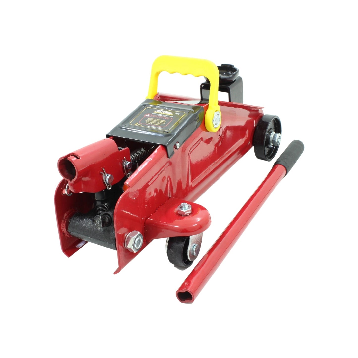 Gato de patín hidráulico Adir rojo de 2 toneladas con mango amarillo para levantar vehículos fácilmente