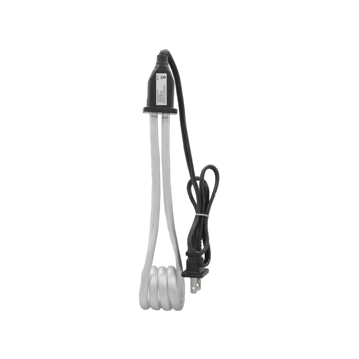 Calentador de agua de inmersión portátil con resistencia metálica en espiral y mango negro para cubetas y recipientes