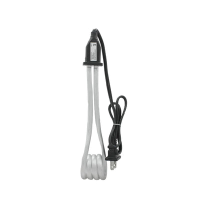 Calentador de agua de inmersión portátil con resistencia metálica en espiral y mango negro para cubetas y recipientes
