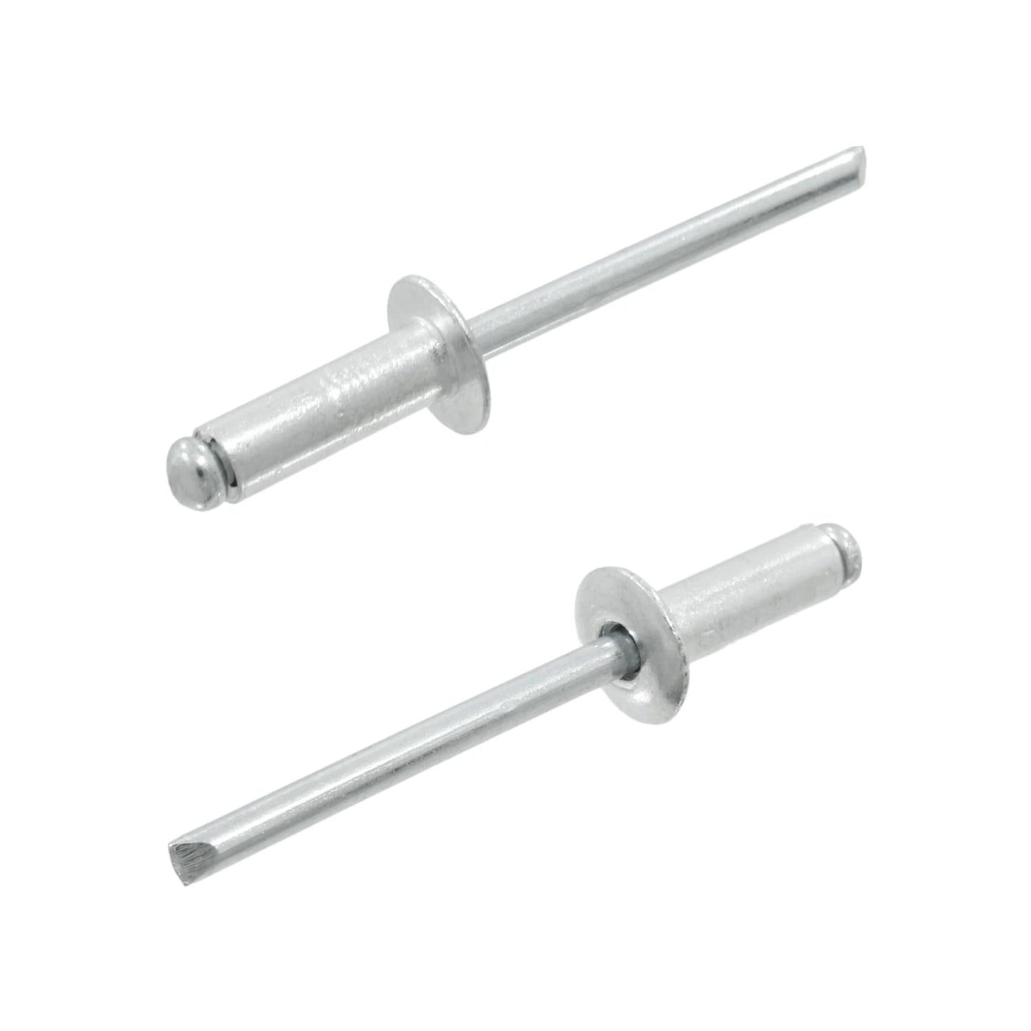 Remaches ciegos pop de aluminio 3/16"x1/2" plateados para ensamblaje y fijación.