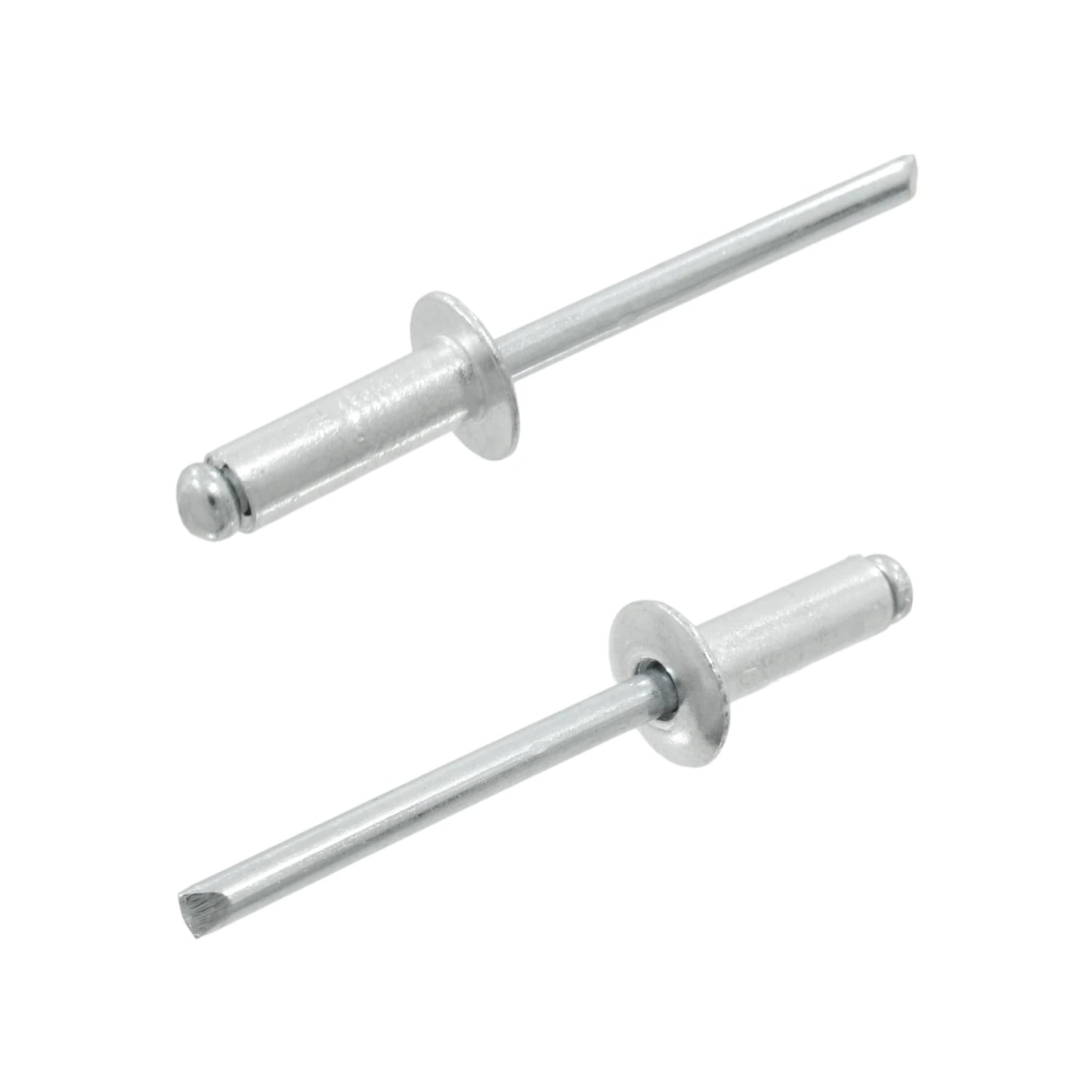 Remaches ciegos pop de aluminio 3/16"x1/2" plateados para ensamblaje y fijación.